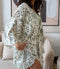 Women summer 3 piece pajama set Mint Top + Green Leaves kimono & Short